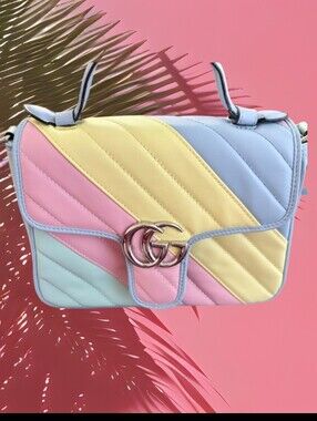 Miami  Style Pastel Gucci Style Quilted Crossbody Handbag with Chain Strap